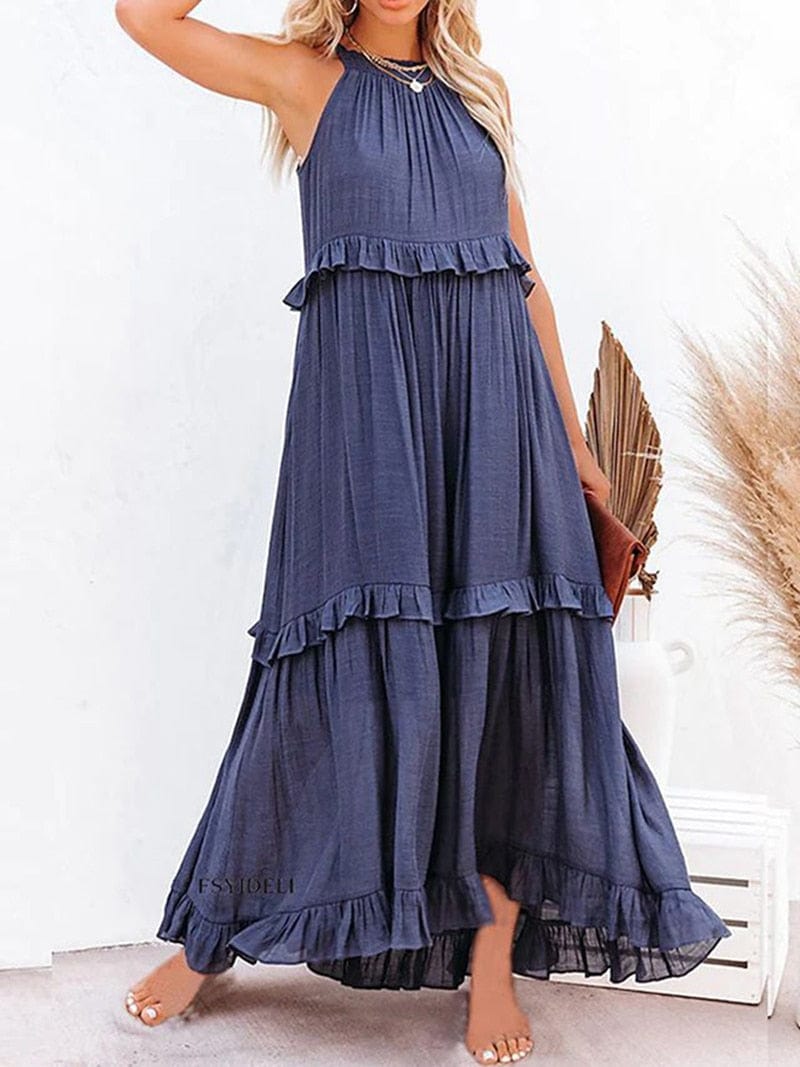 Isla™ Marine Blue Loose Summer Festive Maxi Dress