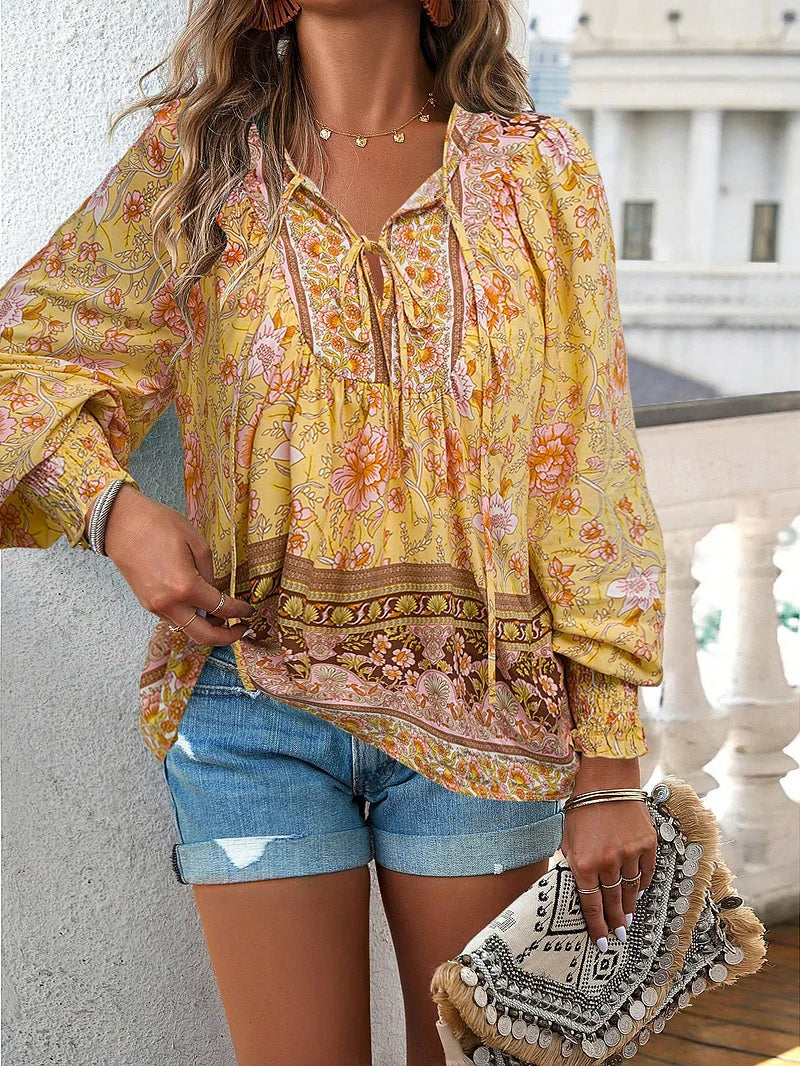 Sallie™ | Fluid Bohemian Top with Floral Pattern