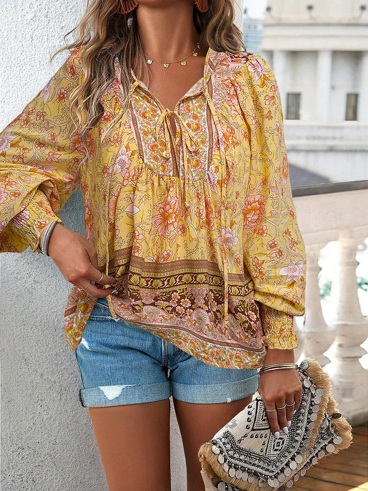 Sallie™ | Fluid Bohemian Top with Floral Pattern