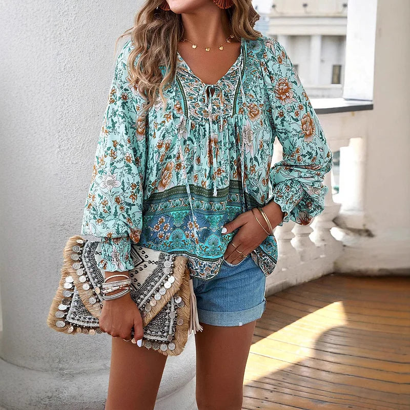 Sallie™ | Fluid Bohemian Top with Floral Pattern