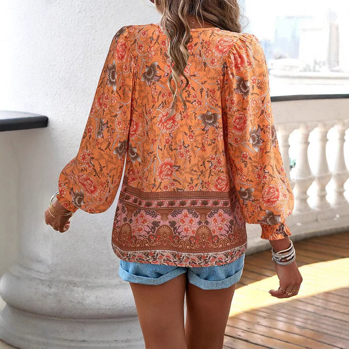 Sallie™ | Fluid Bohemian Top with Floral Pattern