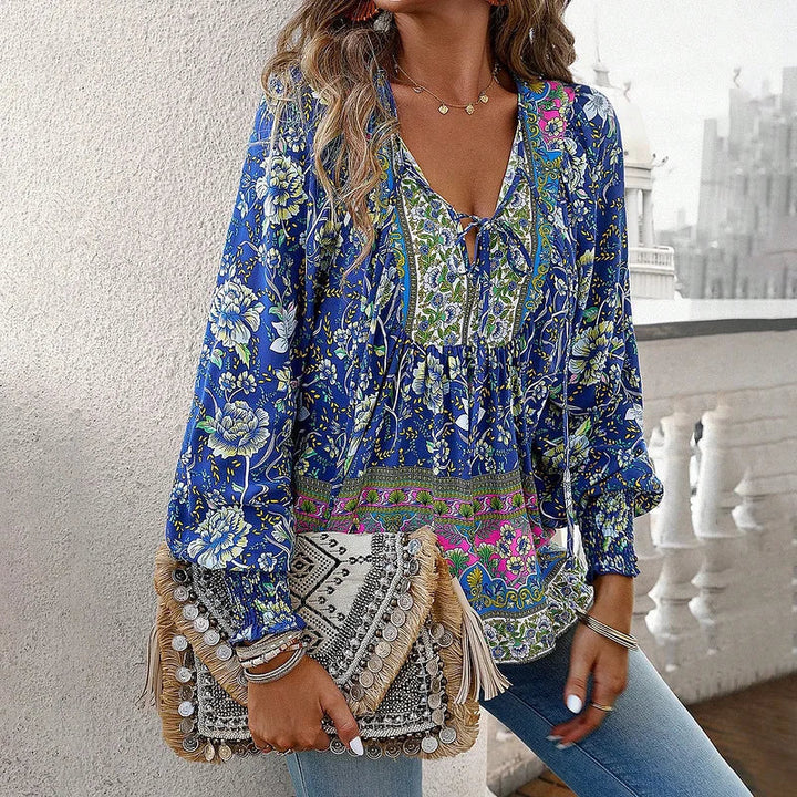 Sallie™ | Fluid Bohemian Top with Floral Pattern