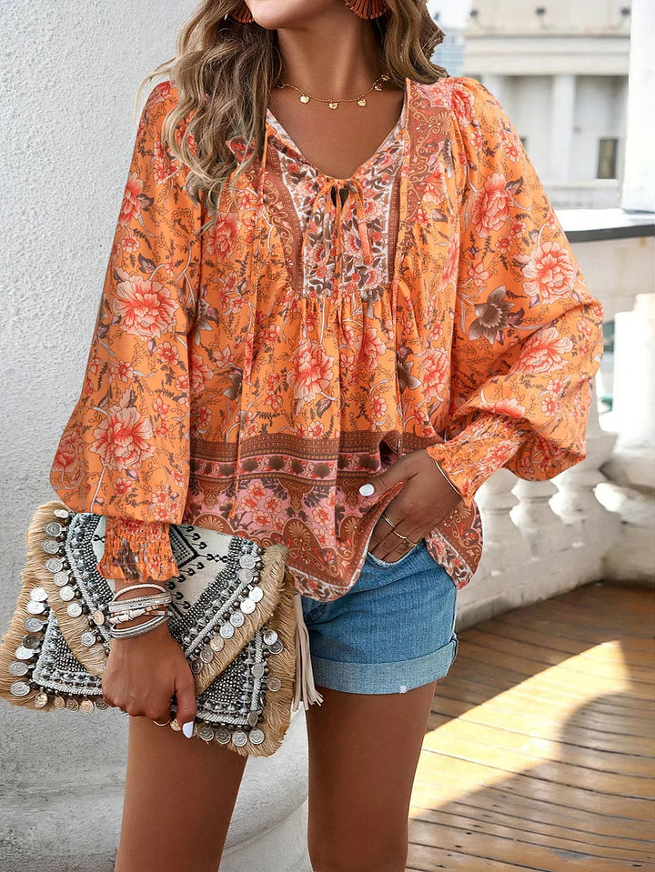 Sallie™ | Fluid Bohemian Top with Floral Pattern