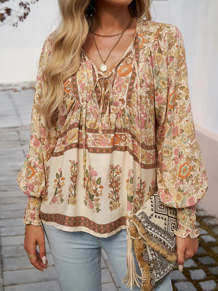 Sallie™ | Fluid Bohemian Top with Floral Pattern