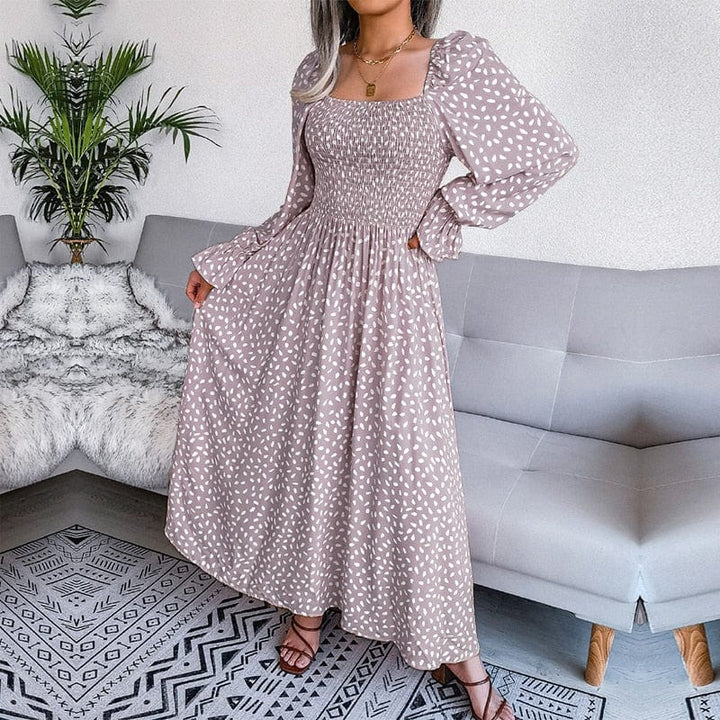 Elodie™ Elegant Beige Long Sleeve Maxi Dress