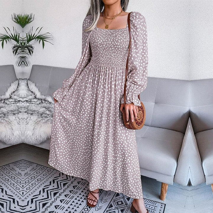 Elodie™ Elegant Beige Long Sleeve Maxi Dress