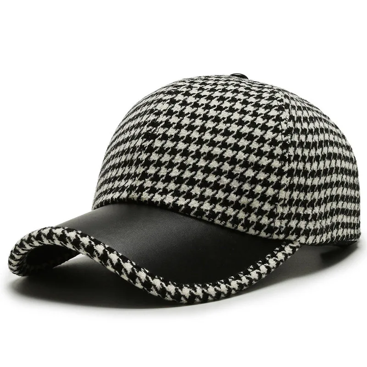 Vanja - Houndstooth Leather Cap