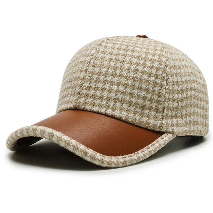 Vanja - Houndstooth Leather Cap