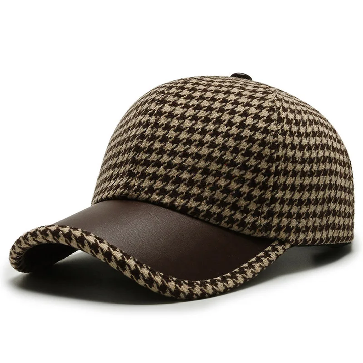 Vanja - Houndstooth Leather Cap
