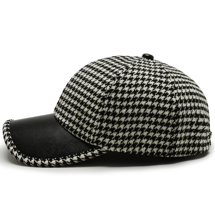 Vanja - Houndstooth Leather Cap