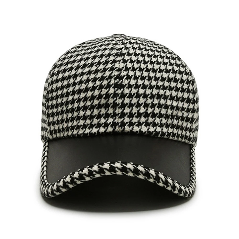 Vanja - Houndstooth Leather Cap