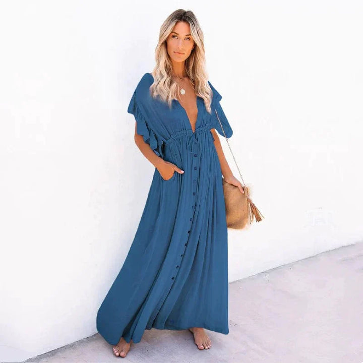 Eliza™ - Maxi Marine Blue Ibiza Beach Dress