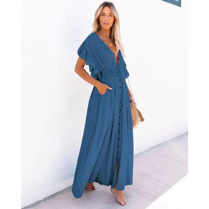 Eliza™ - Maxi Marine Blue Ibiza Beach Dress