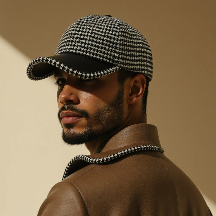 Vanja - Houndstooth Leather Cap