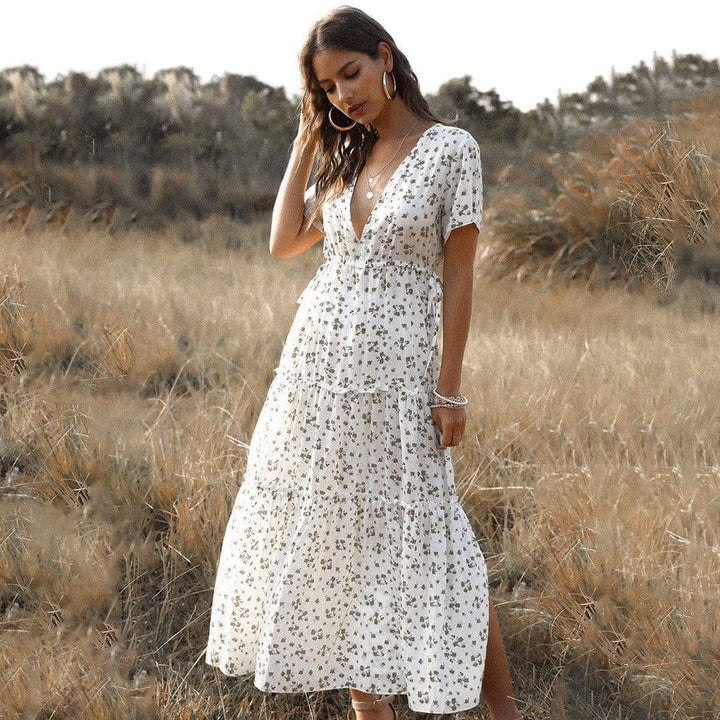 Clara™ White Long Summer Dress with Print